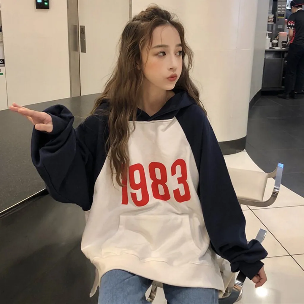 Харадзюку Толстовка для женщин толстовки с цифровой печатью Топы оверсайз цвета