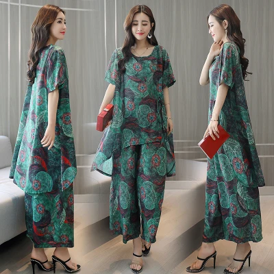 

Floral Print 2 Piece Set Women Two Piece Outfits Summer Irregular Wide Leg Pants Ensemble Femme Survetement Women's Summer Suit