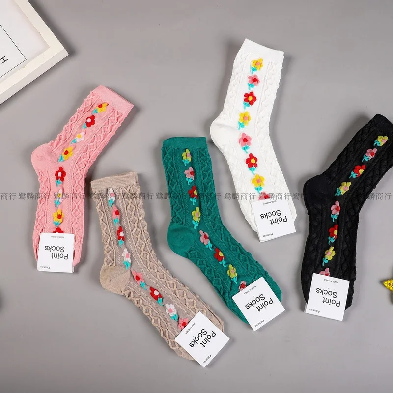 

Носки женские с мультяшным рисунком, хлопковые цветные элегантные высокие носки для взрослых, модные дамские, с цветами, на весну-осень