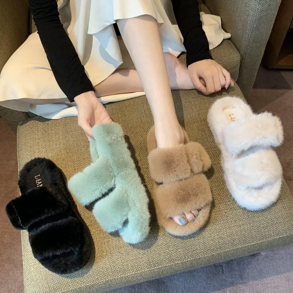 

Women Winter Fashion Fluffy Fuzzy Home Slippers Women Platform Plush Indoor Fashionable Furry Shoes Adjustable Buckle Slippers