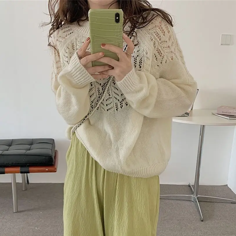 

Пуловер женский вязаный с вырезами, на осень, 2021