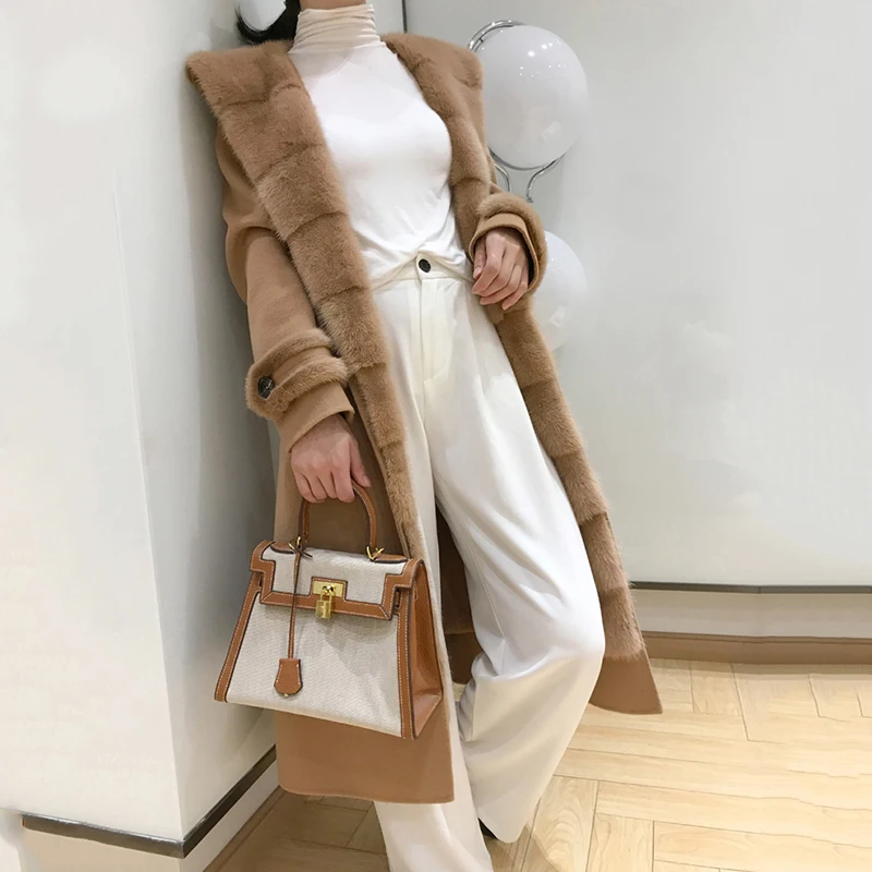 Женское зимнее меховое пальто с капюшоном из натурального меха норки