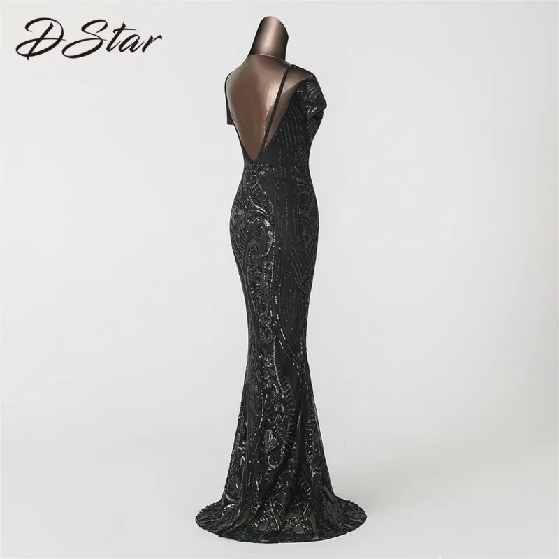 Сексуальное платье с открытой спиной и коротким рукавом блестками женское