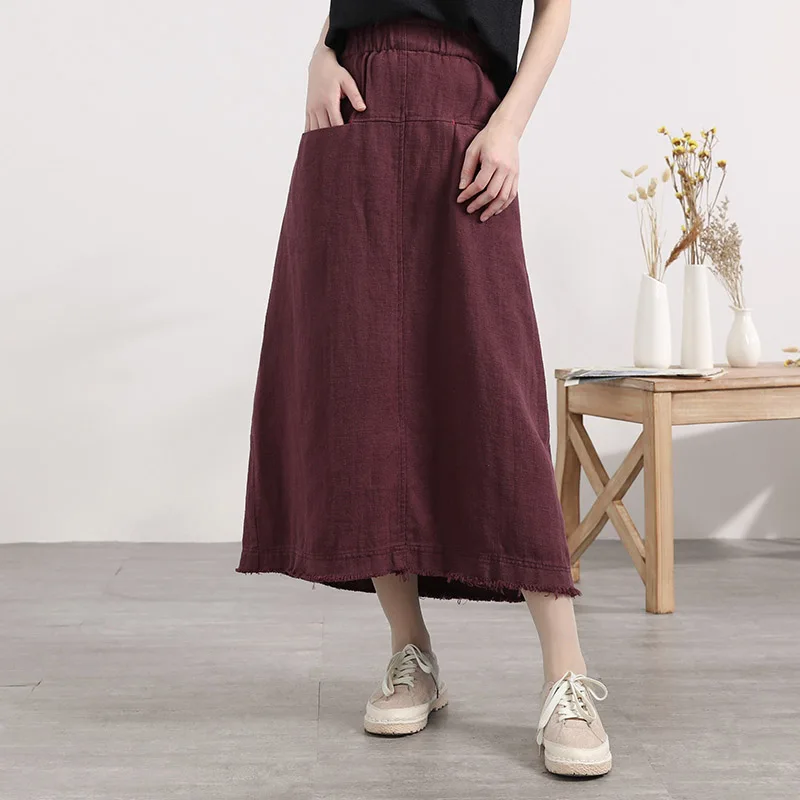Fashion new large size skirt A word cotton and linen female high waist was thin wild long | Женская одежда
