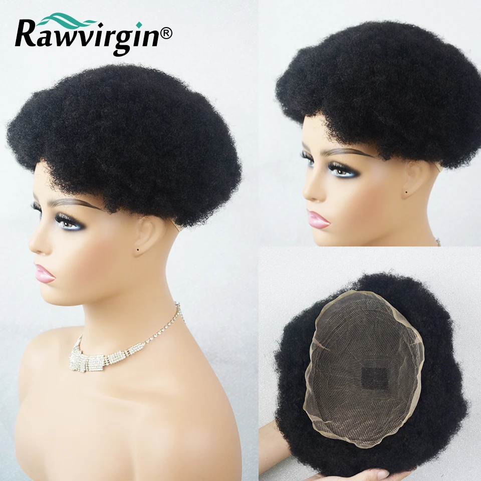 

Afro Kinky Curly Toupee Hair For Men 100% Human Hair Replacement System For Men 8" x 10" Inches Full Lace Toupee Hair Pixie Cut