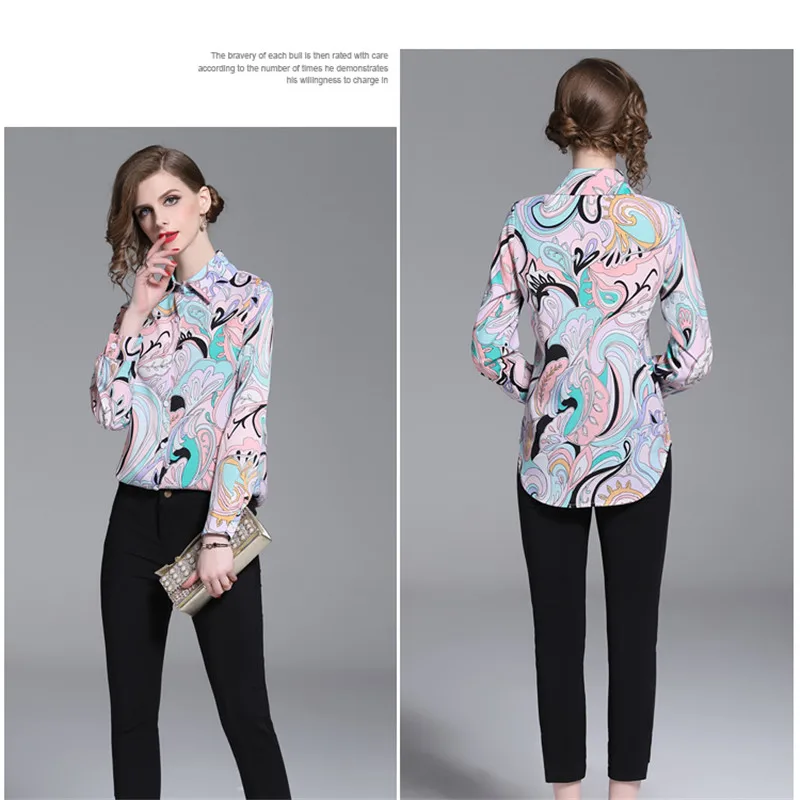 

Women Print Blouse 2019 spring summer New High-Quality Long Sleeves Elegant Party Shirt Fashion Brand Work Casual Runway Top