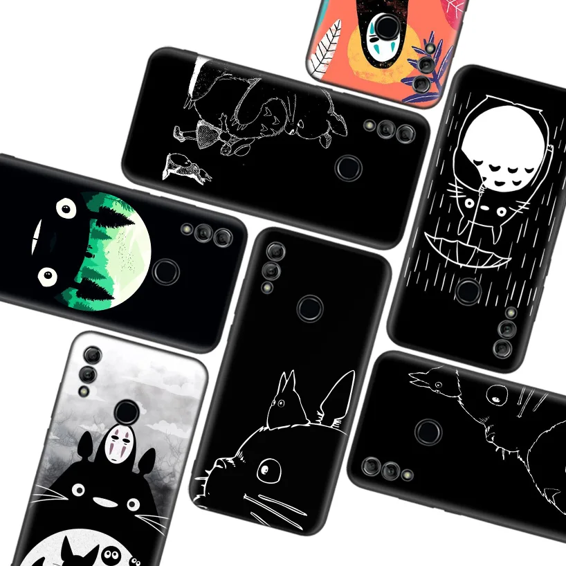 Чехол для телефона Studio Ghibli Totoro черный темно чехол Huawei Y9 Y5 Y6 Y7 2019 Honor 10 9 Lite 9X 8X 8 8A 7X 7A