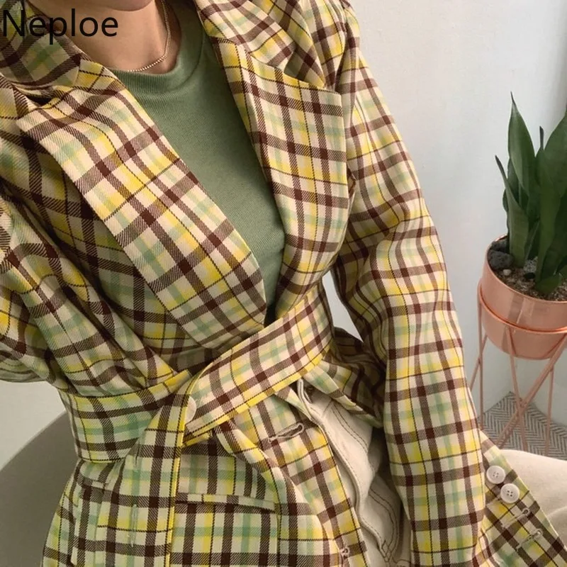 Женский блейзер в клетку Neploe однобортный свободный пиджак с длинными рукавами и