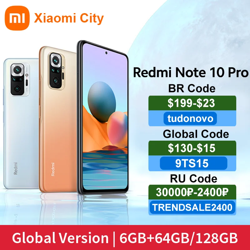 Xiaomi smartphone Redmi Note 10 Pro, 6GB, 8GB, 64GB, 128GB, cámara cuádruple de 108mp, Snapdragon 732G, Pantalla AMOLED de 6,67 pulgadas, 120Hz, NFC (0)