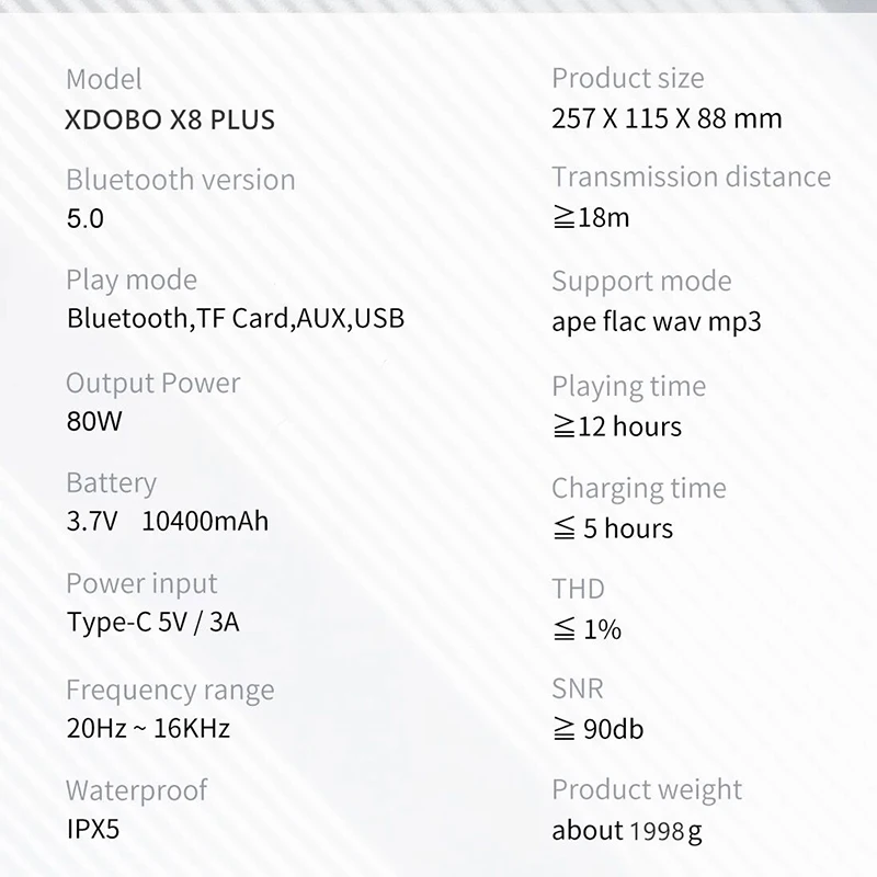 Фото XDOBO X8 Plus 80W Portable Wireless Bluetooth Speaker IPX5 Waterproof Subwoofer 10400mAh Large Capacity Battery Supports TF Card XDOBO X8 Plus 80W Portable Wireless Bluetooth Speaker IPX5 Waterproof Subwoofer 10400mAh Large Capacity Battery Supports TF Card