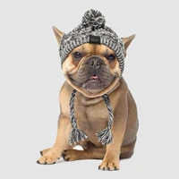winter windproof and warm dog accessories jacquard knitted woolen hat with puffy ball for french bulldog dog hatchristmas gift