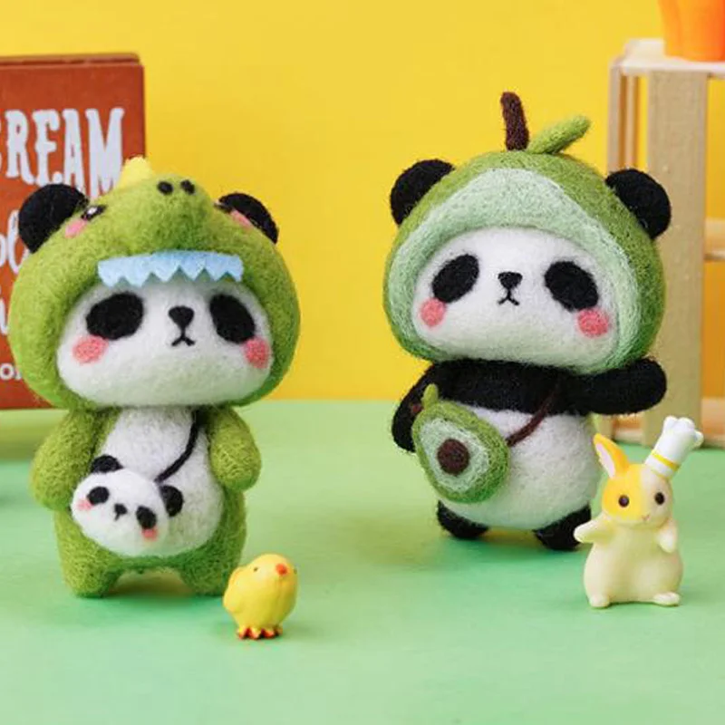 

DIY Handmade Panda Wool Felt Kit Handicraft Wool Felting Needlework Cartoon Animal Unfinished Handicraft Sewing Art Gift