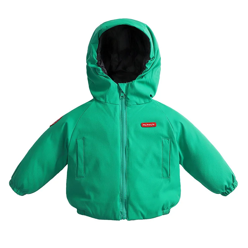winter children's jackets Boy hooded down jackets Girl pink keep warm Outerwear Coat worn on both sides 2T-6T duck down 90 - Цвет: Зеленый