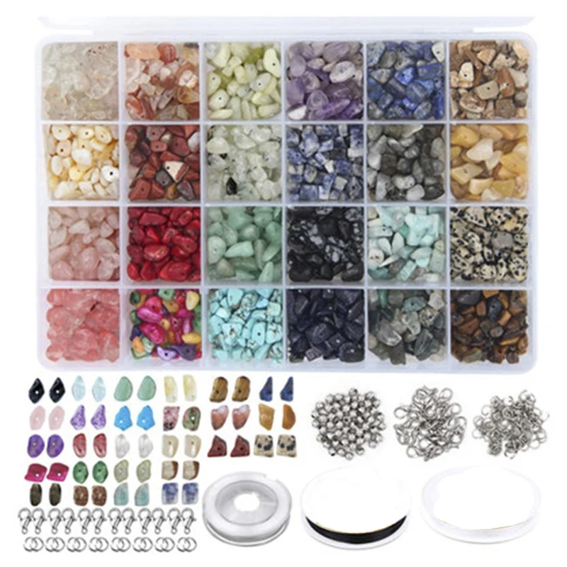 

Irregular Gemstone Bead Kit with Spacer Beads, Lobster Clasp, Elastic Jump Ring, for DIY Jewelry Making Supplies