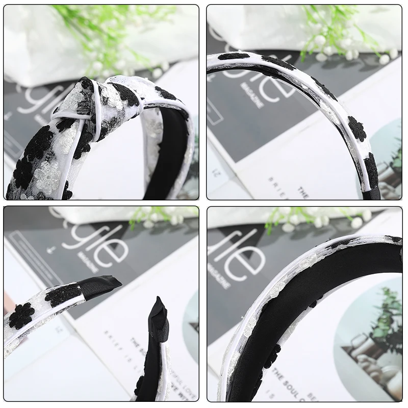 

AWAYTR Knotted Floral Headband Elastic Wide Hair Hoop Bands Fashion Lace Mesh Bezel Hairbands Women Hair Accessories Headdress