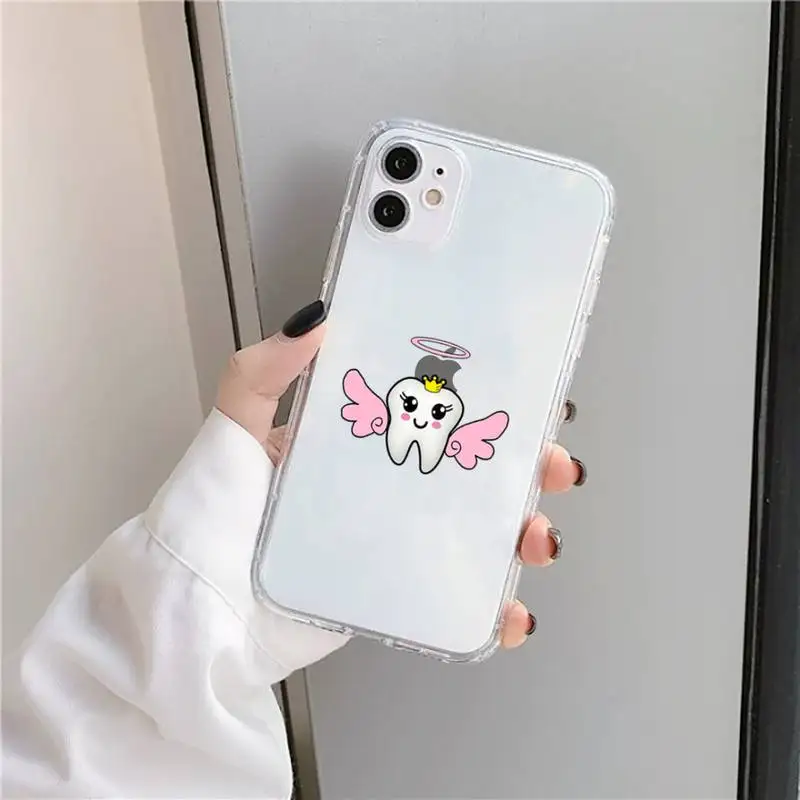 

Funny Cartoon Dentist Dental Crowned Teeth Phone Case Transparent soft For iphone 6 6s 7 8 11 12 plus mini x xs xr pro max