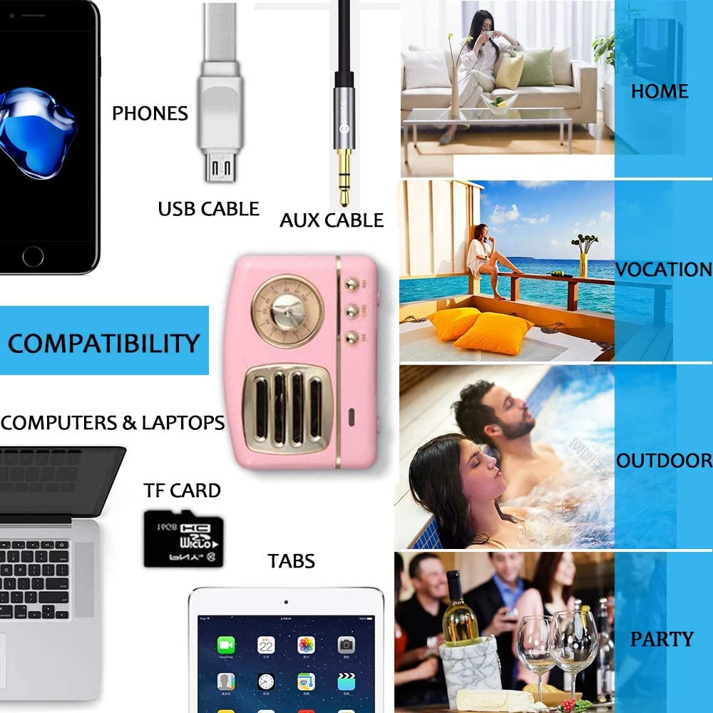 Портативная bluetooth колонка в стиле ретро мини портативная беспроводная USB/TF карта