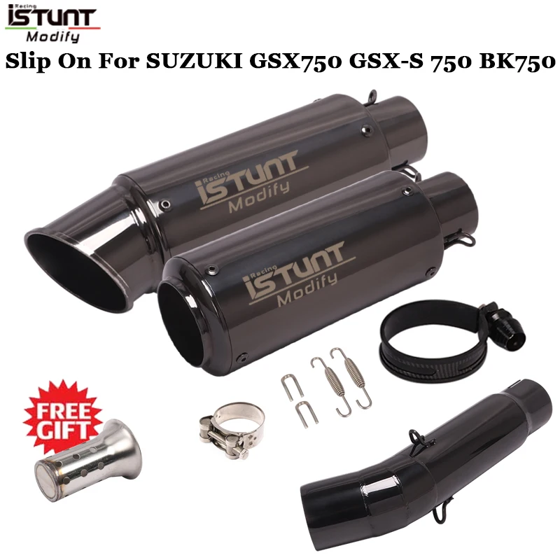 

Motorcycle Black Exhaust Muffler DB Killer Removable Middle Link Pipe Slip-On Escape For SUZUKI GSX750 GSX-S 750 BK750 gsxs750