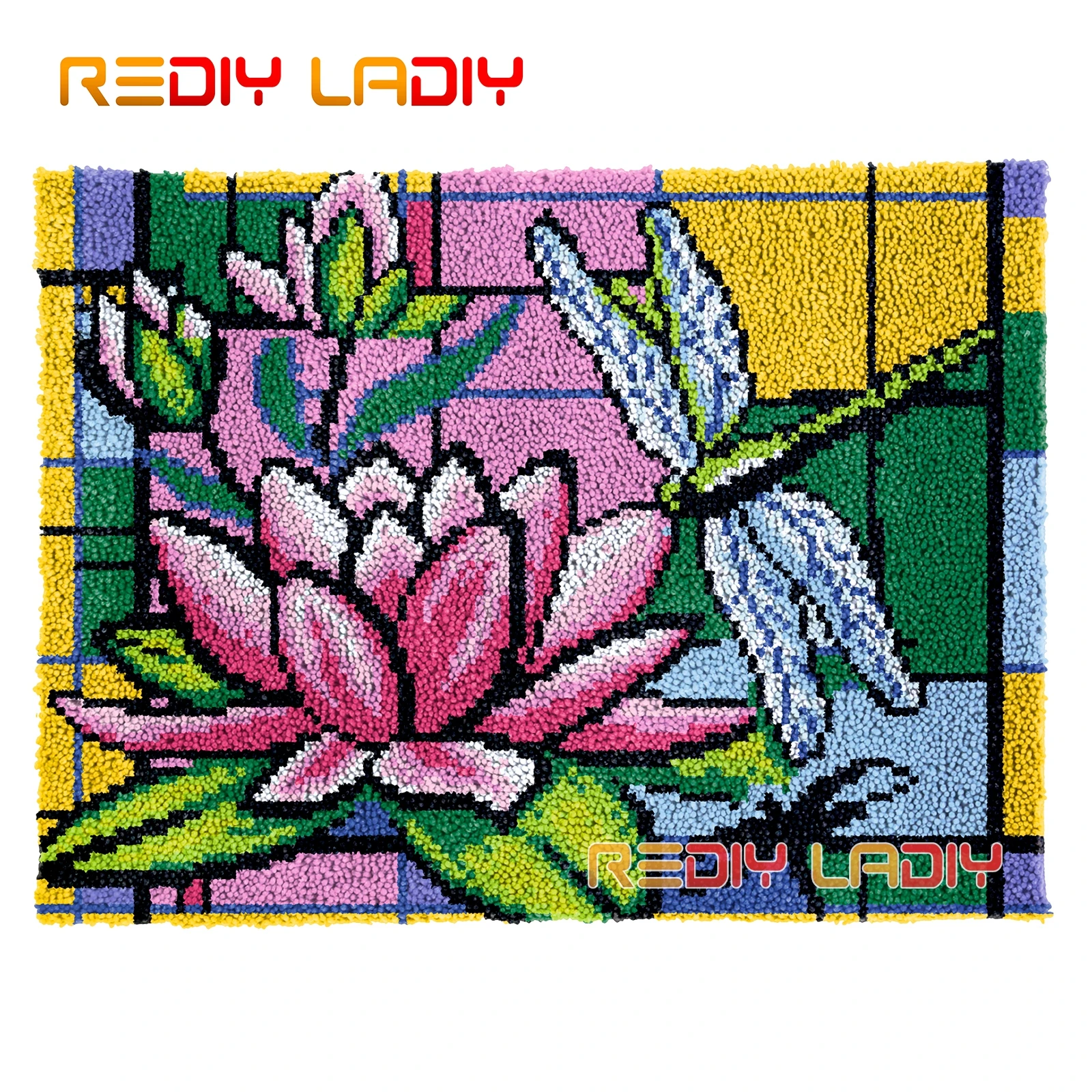 

Ковер с защелкой, ковер со стрекозой, лотосом, набор ковровых покрытий, ковер из крупной пряжи, подушка, вязаный крючком настенный гобелен, в...