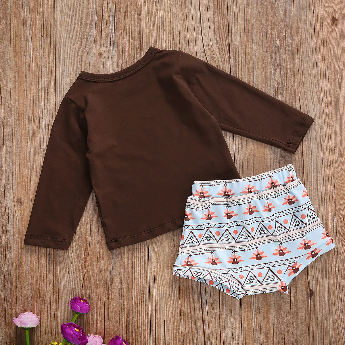 

Baby Girl Cropped Shirt Shorts Suit Word Printed O-Neck Long Sleeve Thanksgiving Day Casual Shorts 0-4 Years