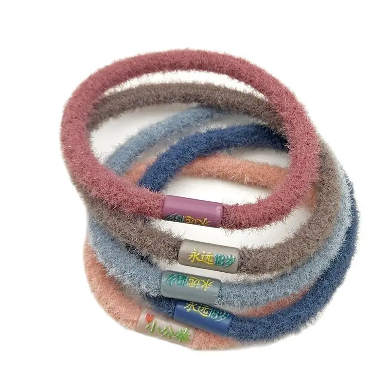 

Lot 5Pcs Size 5CM Plush Rubber Rope Hair Bands Safe Elastic Ponytail Holder Women Tie Accessories