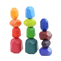 12 pcs children wooden colored stone stacking game building block kids creative educational montessori toys gifts