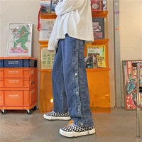 breasted jeans mens trendy brand high street ins loose straight wide leg spring and autumn trousers korean style trendy pants