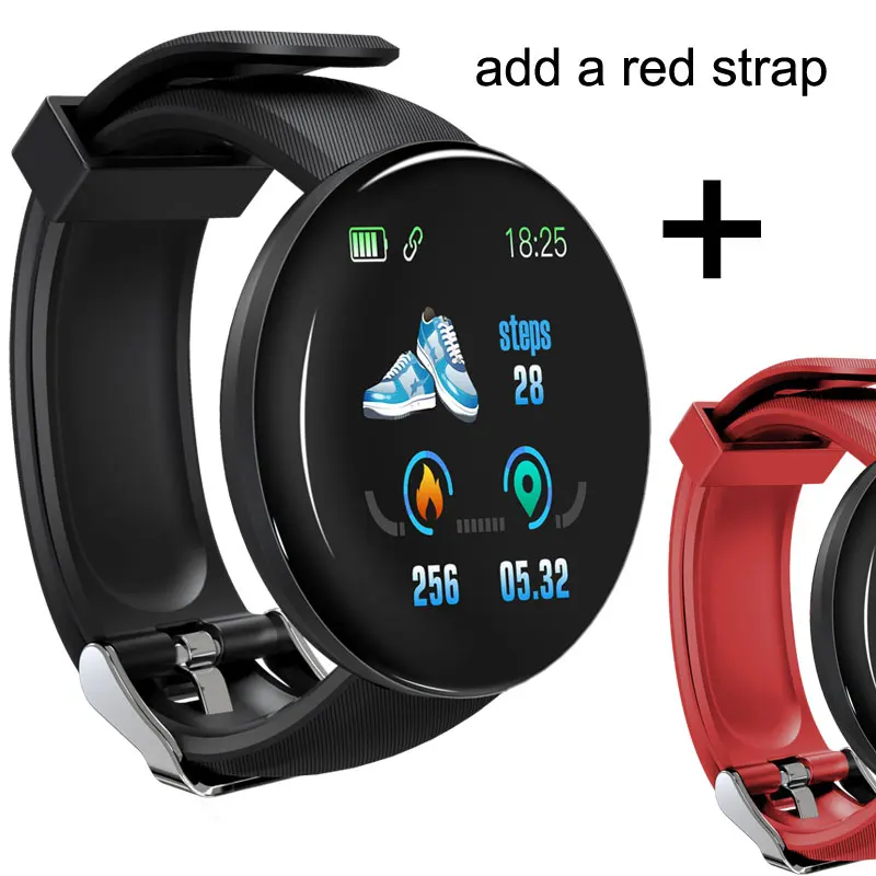 And a red strap D18 Смарт-часы трекер сна сердечного ритма Tracke Смарт-часы для мужчин кровяное давление спортивные Смарт-часы кислород крови спортивные часы - Цвет: And a red strap