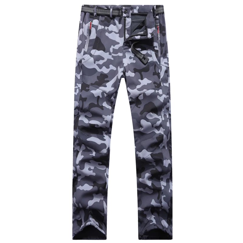 Camo Grey Ветрозащитные зимние мужские штаны из плотного флиса для спорта на открытом воздухе, водонепроницаемые, походные, лыжные, мужские флисовые брюки DA114 - Цвет: Camo Grey