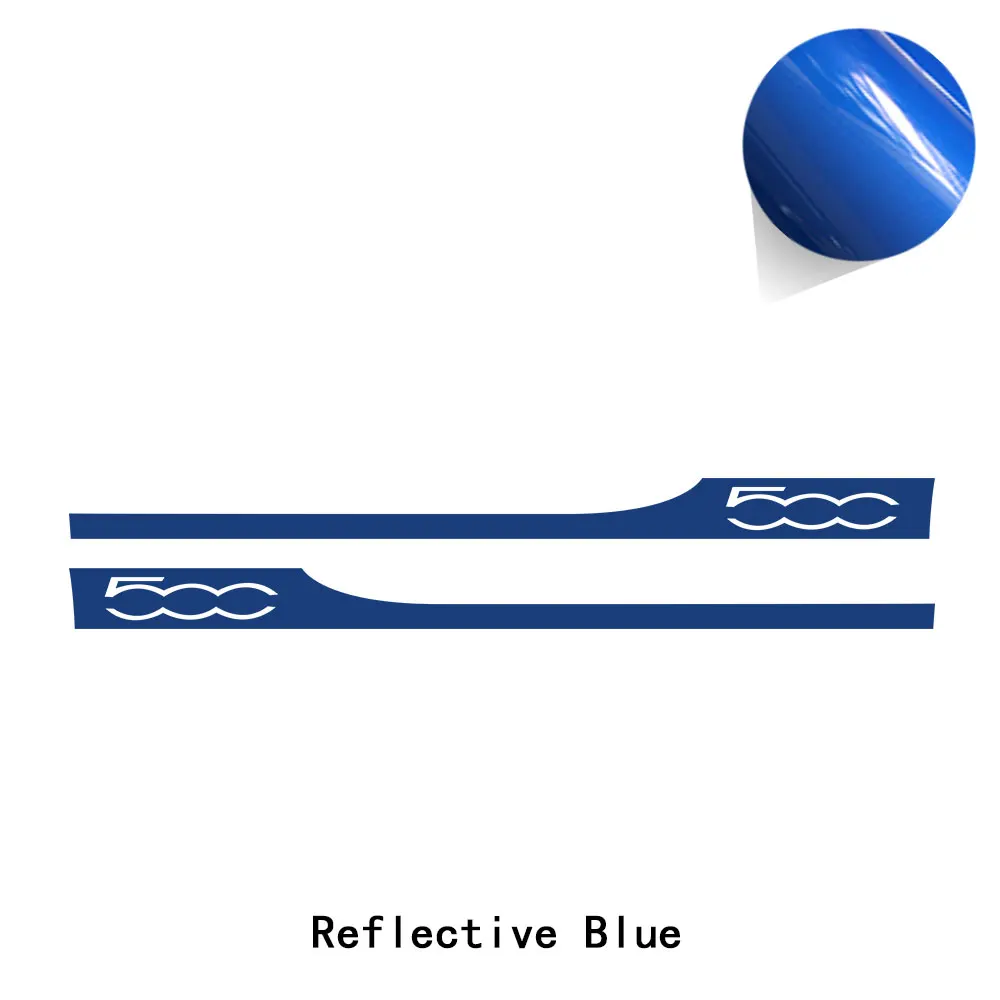 reflective blue 2 предмета в комплекте, для стайлинга автомобилей, для гонок, Abarth, с боковыми полосками, для юбки, наклейка, для украшения тела, индивидуальная наклейка для Fiat 500, аксессуары - Название цвета: reflective blue