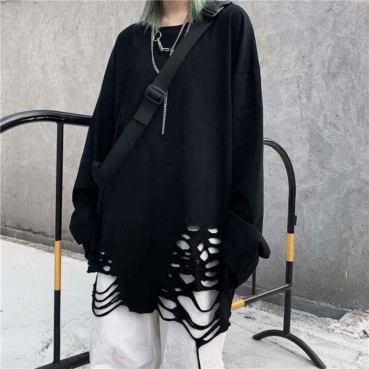 

Harajuku bf hole hollow out oversize Unisex t shirts fashion brand ins couple clothes casual tops spring autumn tees loose new