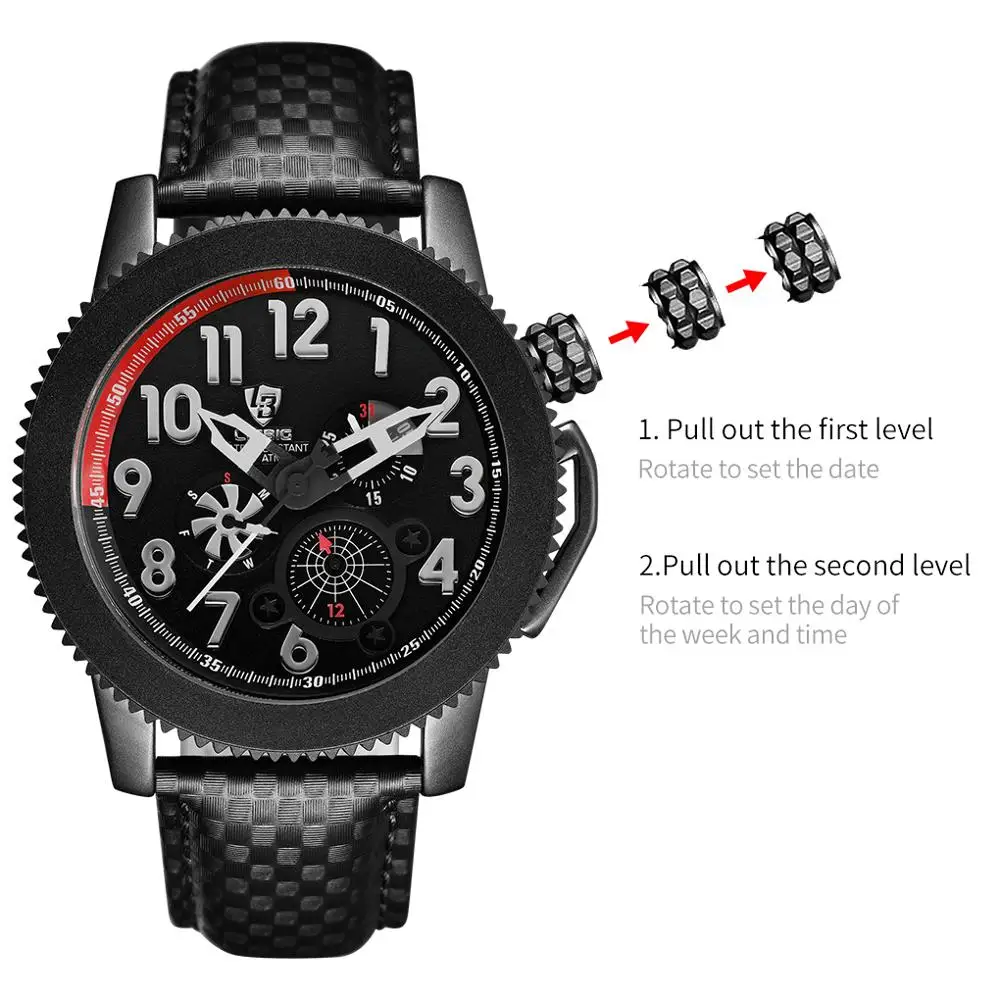 

LIEBIG Quartz Military Watch Men Calendar Week 24 Hour Wrist Watches Men Waterproof Leather Strap Clock Luxury reloj hombre F301