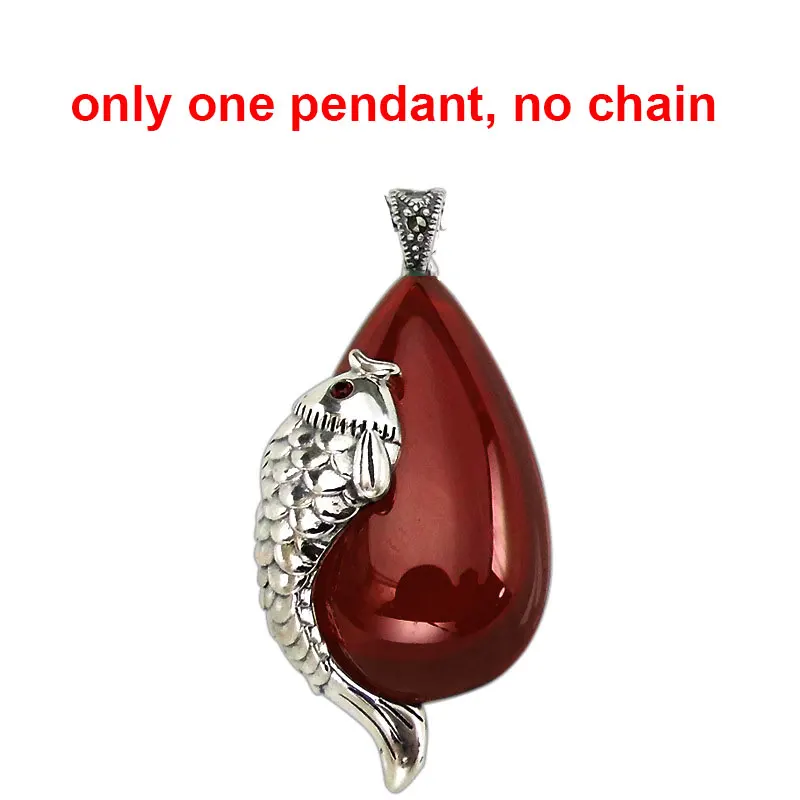 only Red pendant FNJ Lucky кулон в виде рыбы 925 Серебряный висячий желтый зеленый красный камень чистый S925 тайские серебряные подвески для женщин для изготовления ювелирных изделий - Окраска металла: only Red pendant