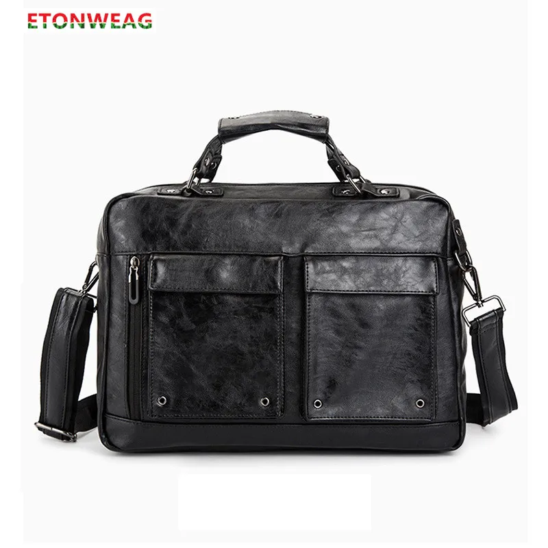 

Business office Briefcase Men Vintage PU Leather Handbag male Computer Laptop bag Large Shoulder Travel Bags Brand man Tote 2021