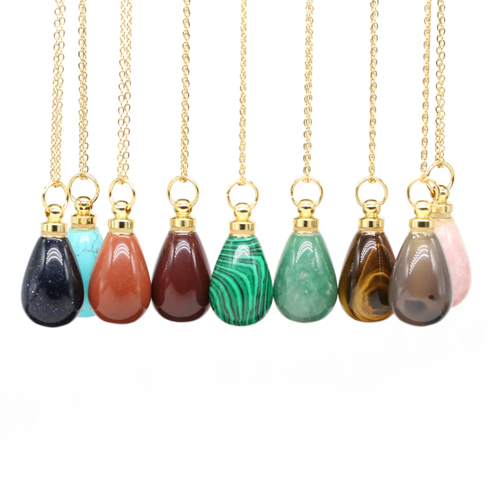 

5pcs Perfume Bottle Essential Oil Diffuser Fragrance Emitting Pendant Natural Stone Crystal Malachite Agate Necklace Charm Gift