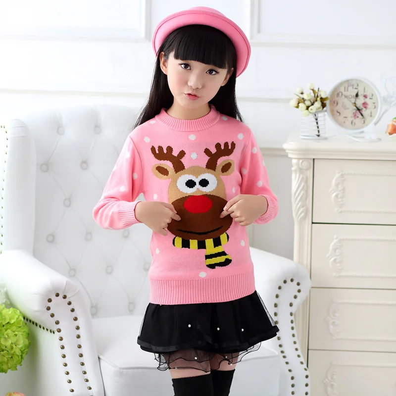 Рождественские свитера; зимний хлопковый свитер; детский пуловер для девочек; вязаные свитера; одежда для детей 6, 8, 10, 12, 14 лет