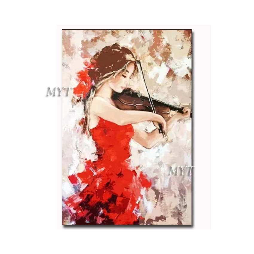 

The Girl Played The Violin Oil Painting Modern Home Bedroom Wall Decoration Canvas Art 100% Hand-painted Girl Paintings Artwork