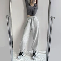 qweek harajuku winter warm gray joggers sports pants women korean fashion fleece velvet oversize black jogging sweatpants baggy