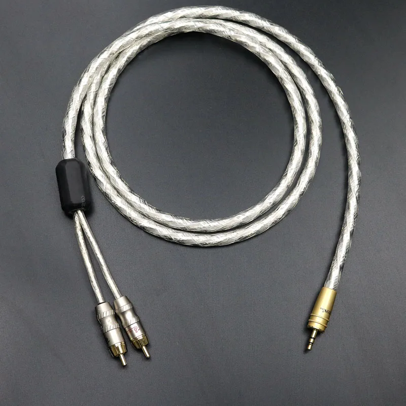silver plated double shielded band filter ring 3.5mm to 2rca double lotus head 1 / 2 audio cable