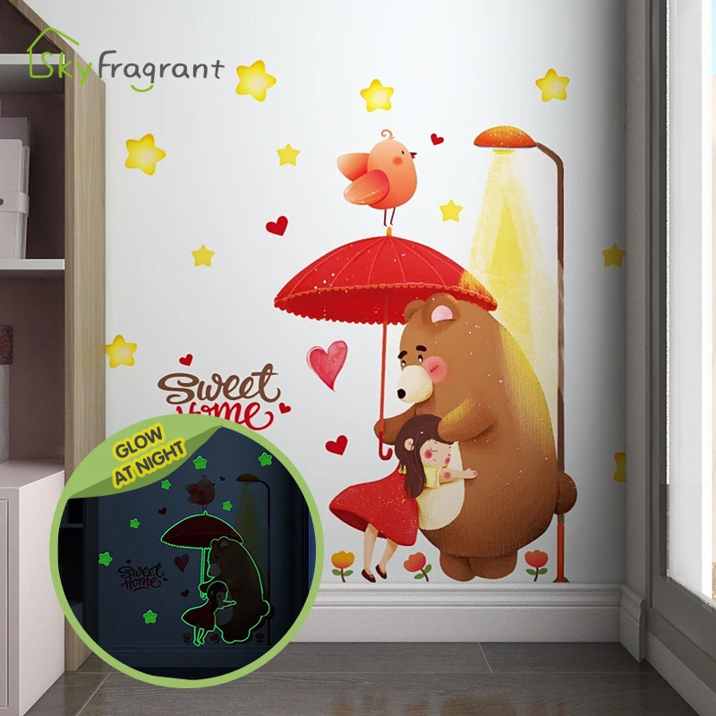 Зеленые флуоресцентные наклейки s креативные животные настенные для детской