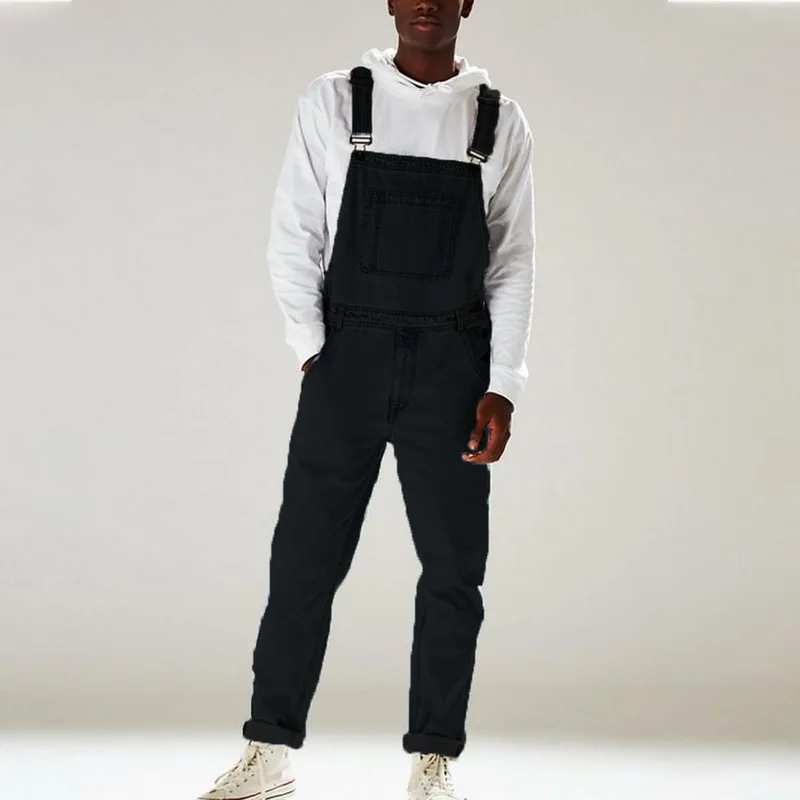 

2021 Men's Denim Bib Pants Washed Full Length Jeans Jumpsuits Hip Hop Straight Jean Overalls for Men Streetwear Male Jumpsuit