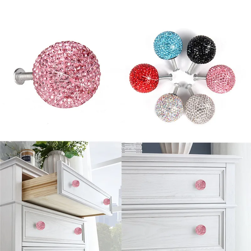 

Shiny Crystal Ball Handle Diamond Cabinet Wardrobe Drawer Diamond Door Knob Crystal Drawer Pull Handle Furniture Hardware