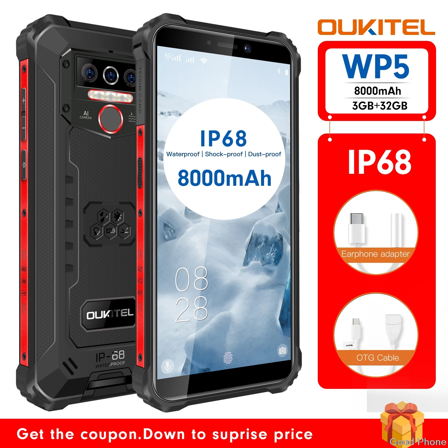Oukitel WP5 мобильный телефон с 5 дюймовым дисплеем четырёхъядерным процессором MT6761