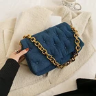 Модные дизайнерские сумки, роскошные толстые цепи, женские сумки на плечо, синяя джинсовая сумка-мессенджер в стиле ретро, женские сумки, вместительная сумка-тоут