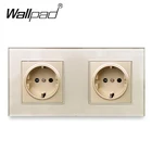 Doublel Power Socket Plug Grounded Wallpad Gold Glass Frame 16A EU Standard Electrical Double Outlet 172mm* 86mm