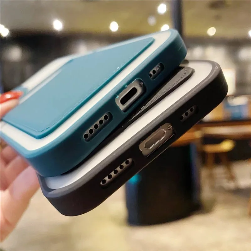 

Solid Color Card Slot Phone Case For iPhone 11 Pro Max 12 Mini Pro 7 8 Plus X XR XS Max SE 2020 Lens Protection Hard PC Cover