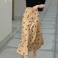 high end satin skirt fashionable polka dot diagonal cut a line skirt women chiffon floral cover ups natural casual women