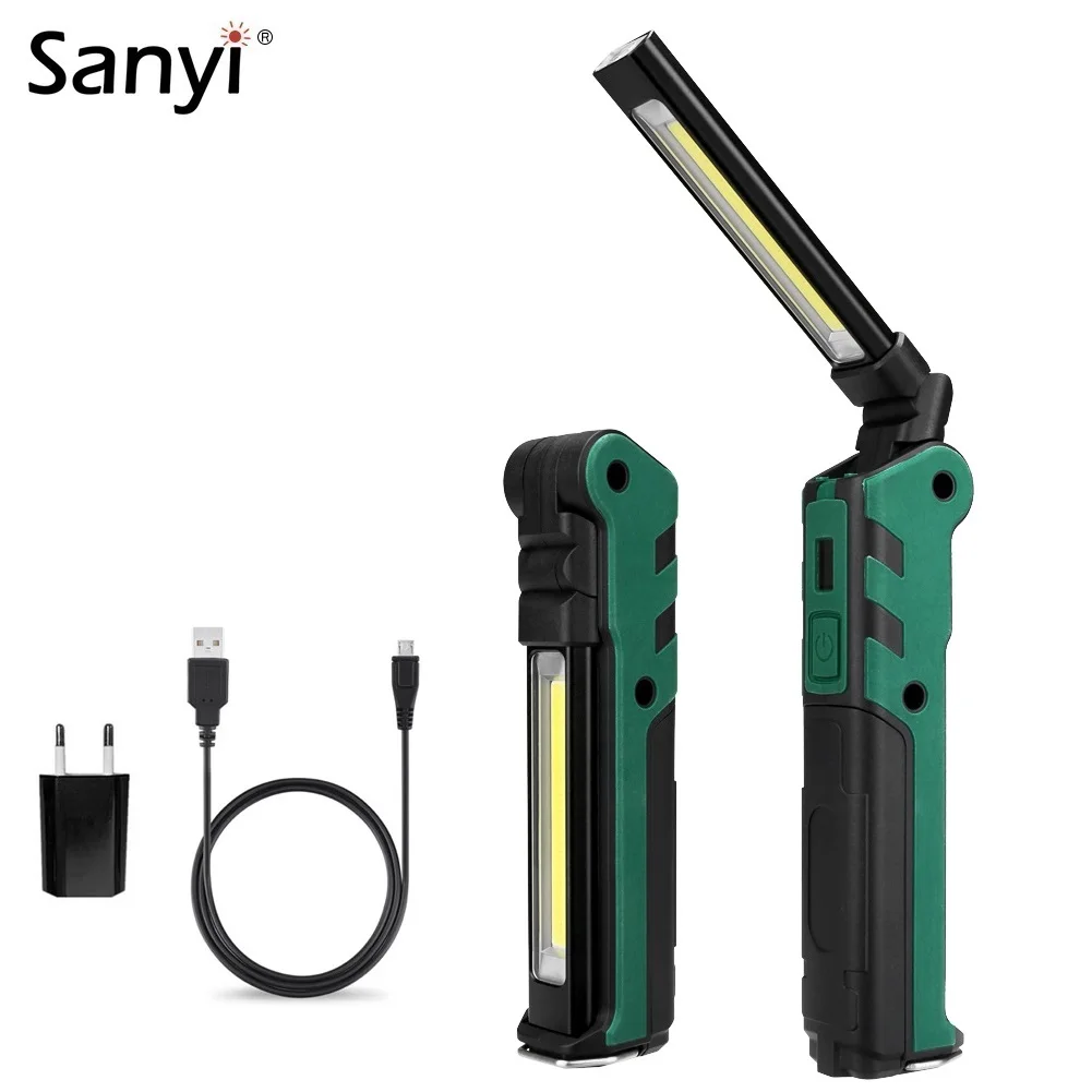 

USB Rechargeable Working Light Magnetic Flashlight Waterproof COB LED Torch Hook Hanging Camping Lantern Built-in Battery