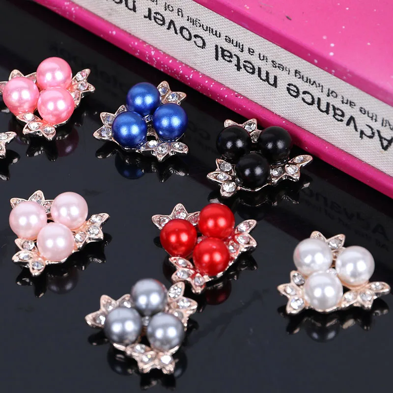 2019New 100Pcs Three-Pearl Rhinestones Flower Core Button for DIY hair embellishments or cellphone alloy accessoriess HZ256 | Дом и сад
