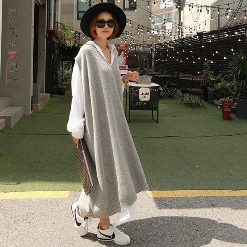 Женское платье без рукавов LANMREM свободное большого размера в Корейском стиле